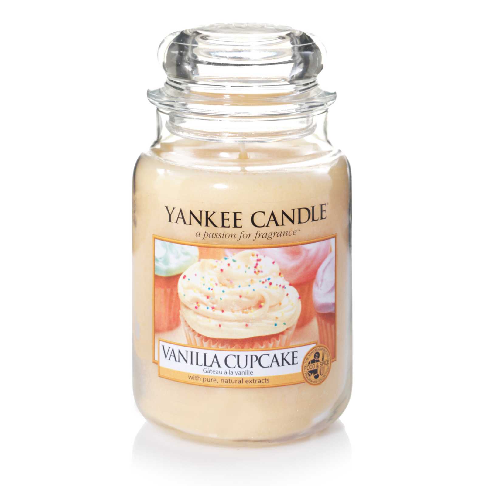 product image - Класична свічка у високій банці Yankee Candle VANILLA CUPCAKE, з ароматом ванілі, світло-бежевий