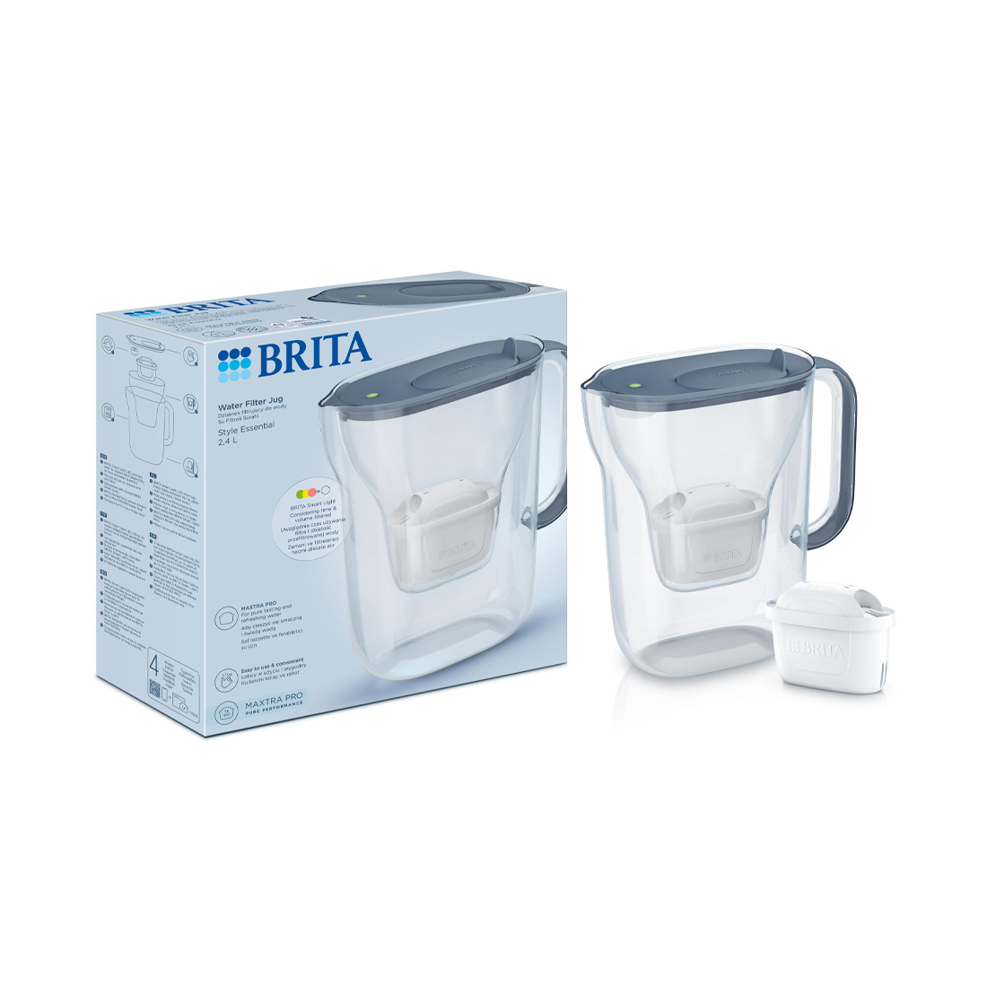 product image - Фільтр-глечик Brita Style Essential Cool MXpro, об'єм 2,4 л, сіро-блакитний